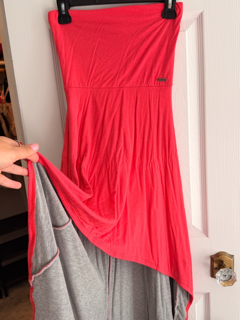 GUESS Strapless Coral Jersey Knit High-Low Midi Dress